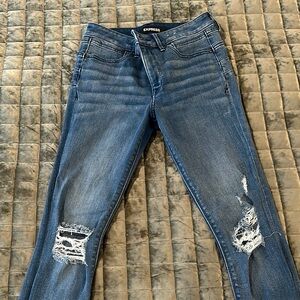 Express Women's Blue Distressed Jeans